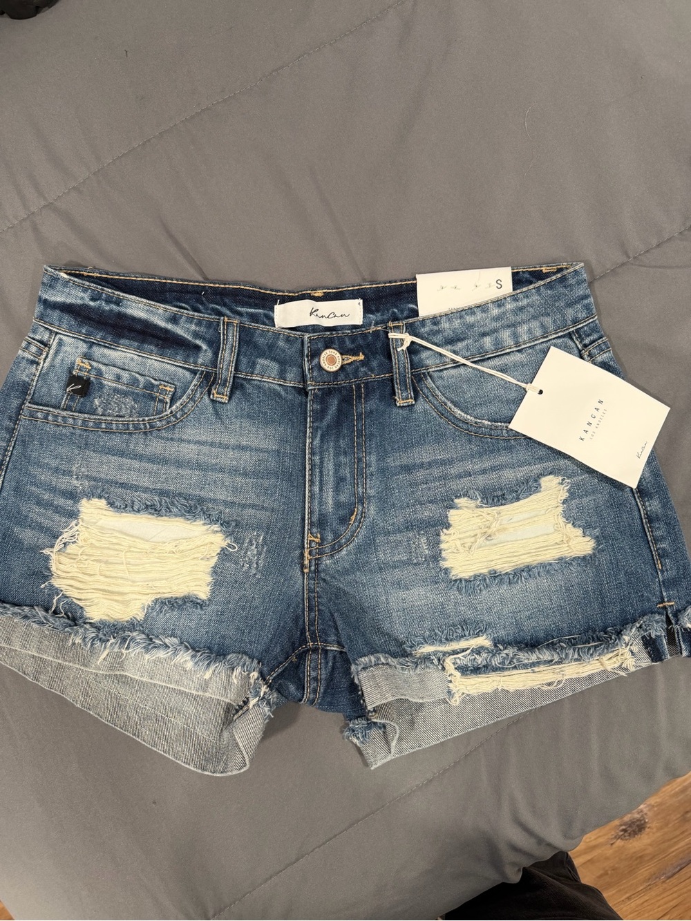 KanCan Medium Wash Distressed Denim Shorts